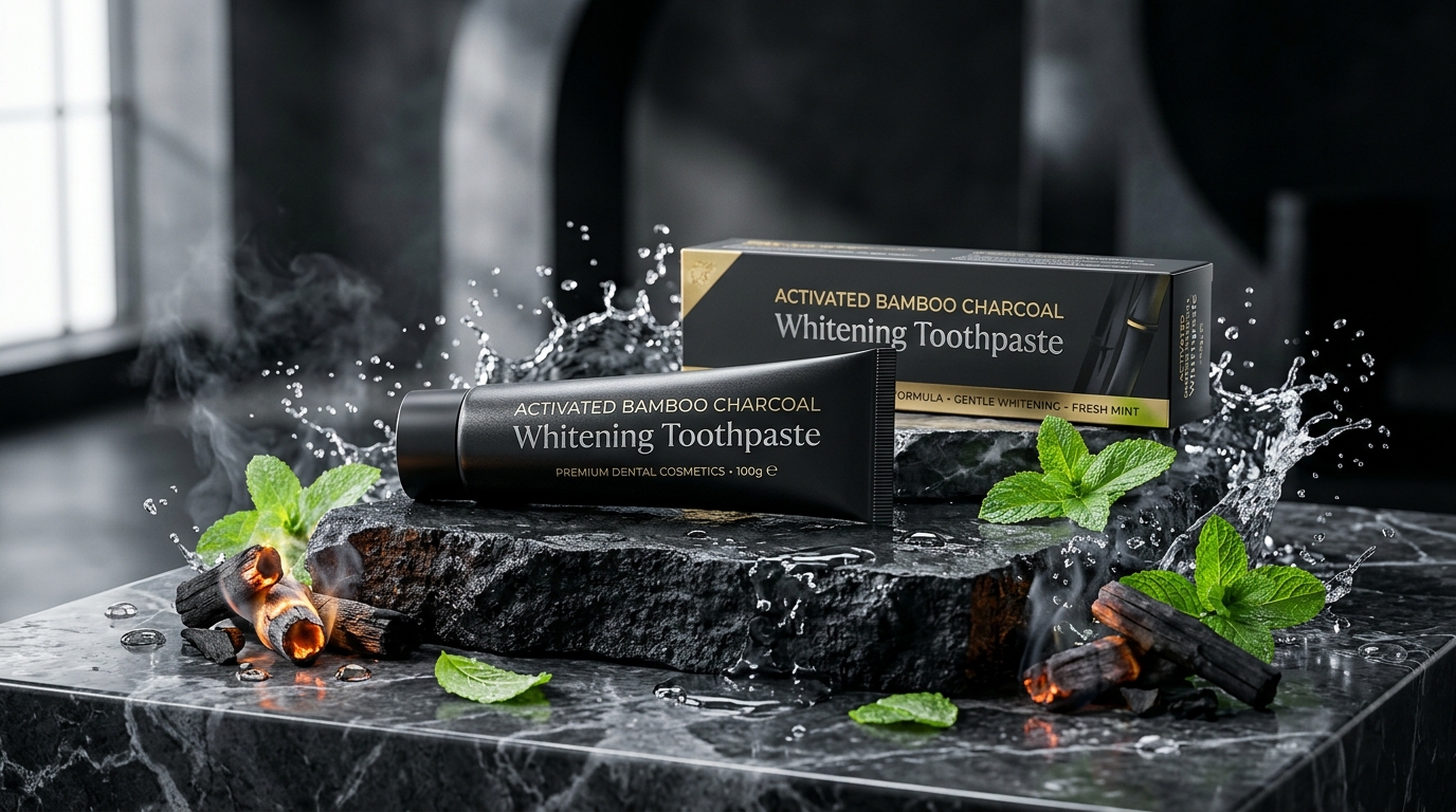 Epic White Activated Bamboo Charcoal Toothpaste luxury showcase